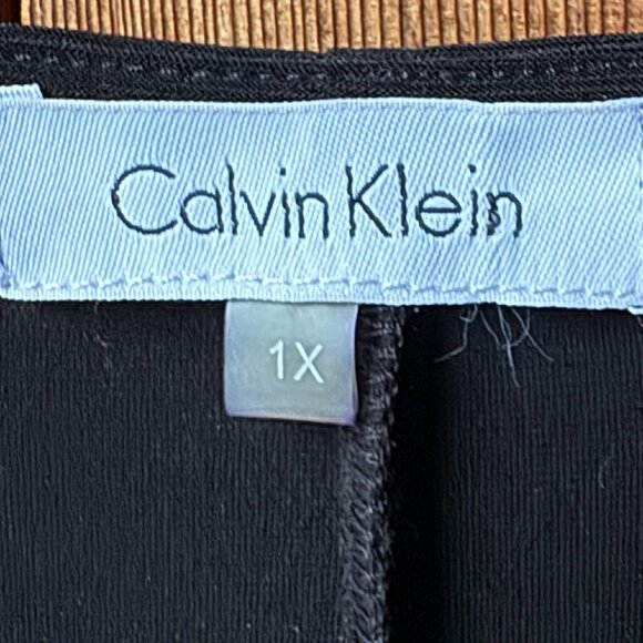 CALVIN KLEIN Black Jersey Knit V-Neck Dress with Goldtone Hardware in Women's 1X - Picture 4 of 10